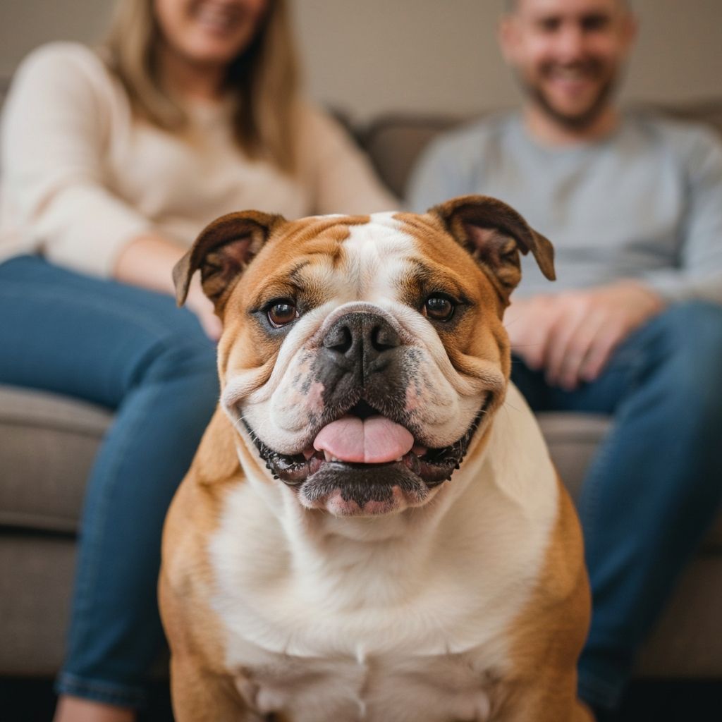 Friendly English Bulldog with a warm expression